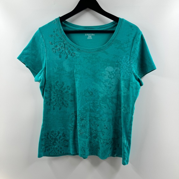 St. John's Bay Tops - St. John’s Bay Teal Floral Scoop Neck Top Women’s Size Large